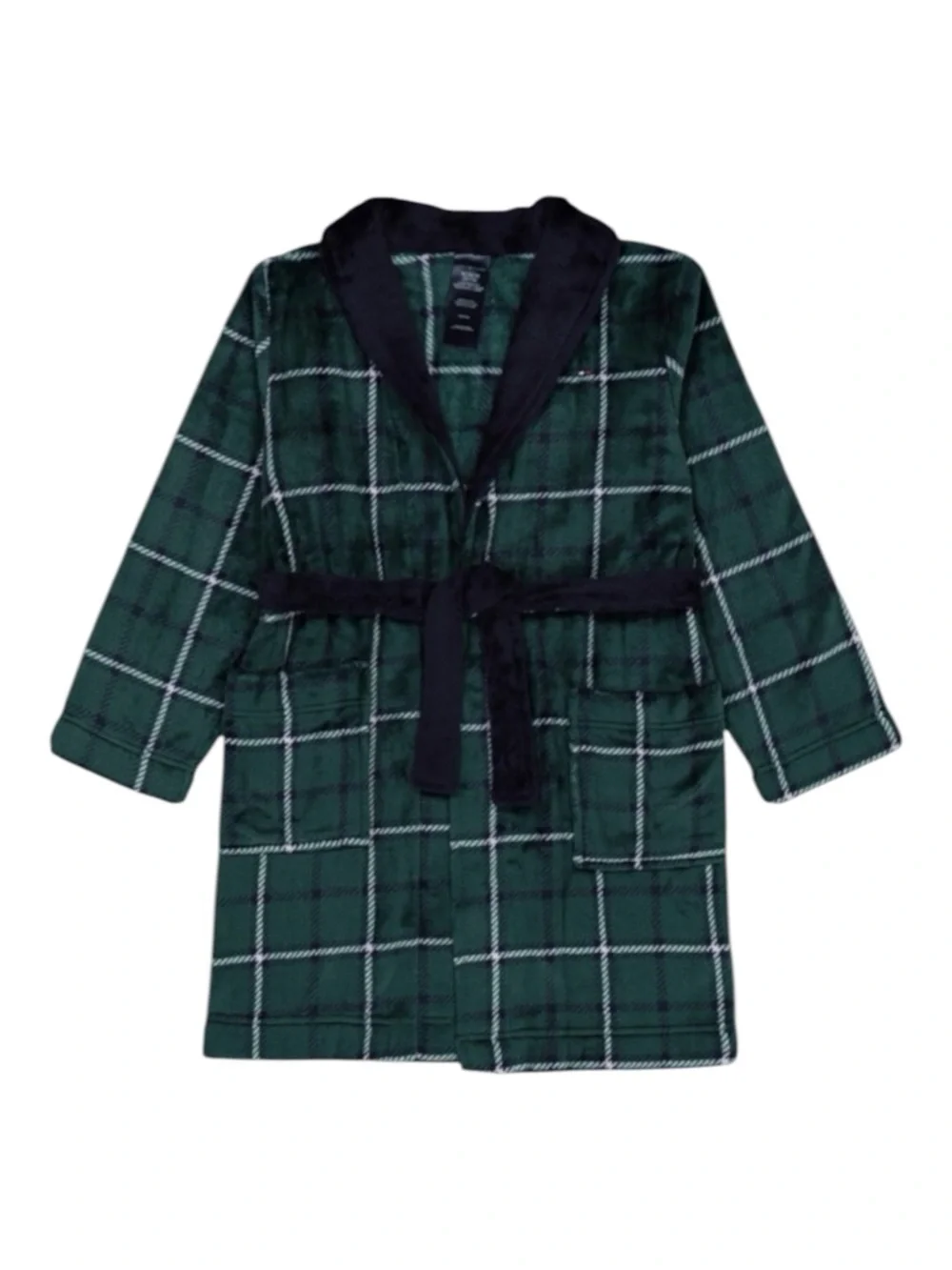 Tommy Hilfiger Boys Green and Navy Plaid Robe